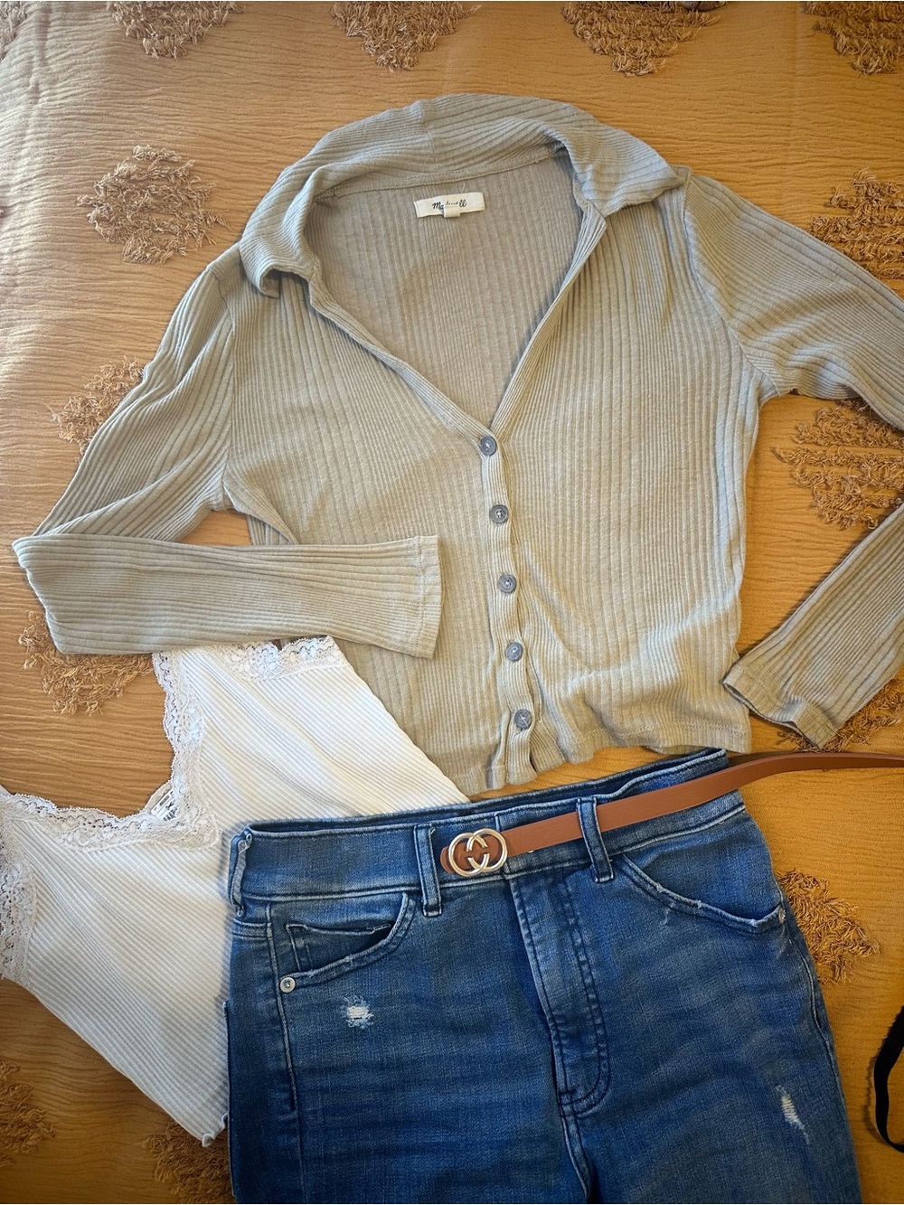Button-Up Long Sleeve Top - Beige
